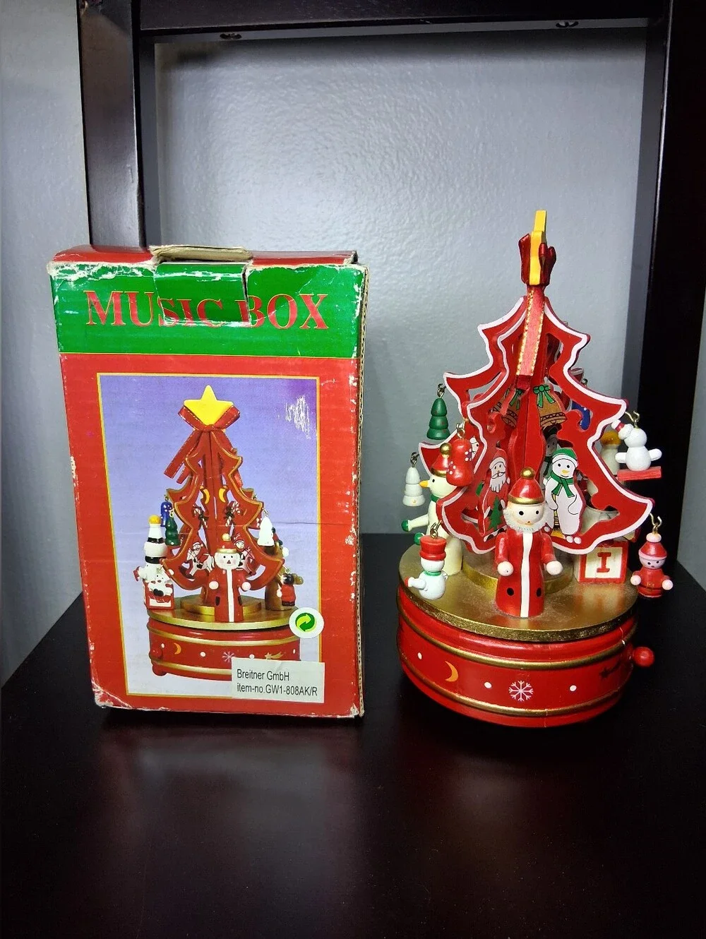 Breitner Vintg German Wooden Rotating Christmas Tree Music Box-All Pieces & Box